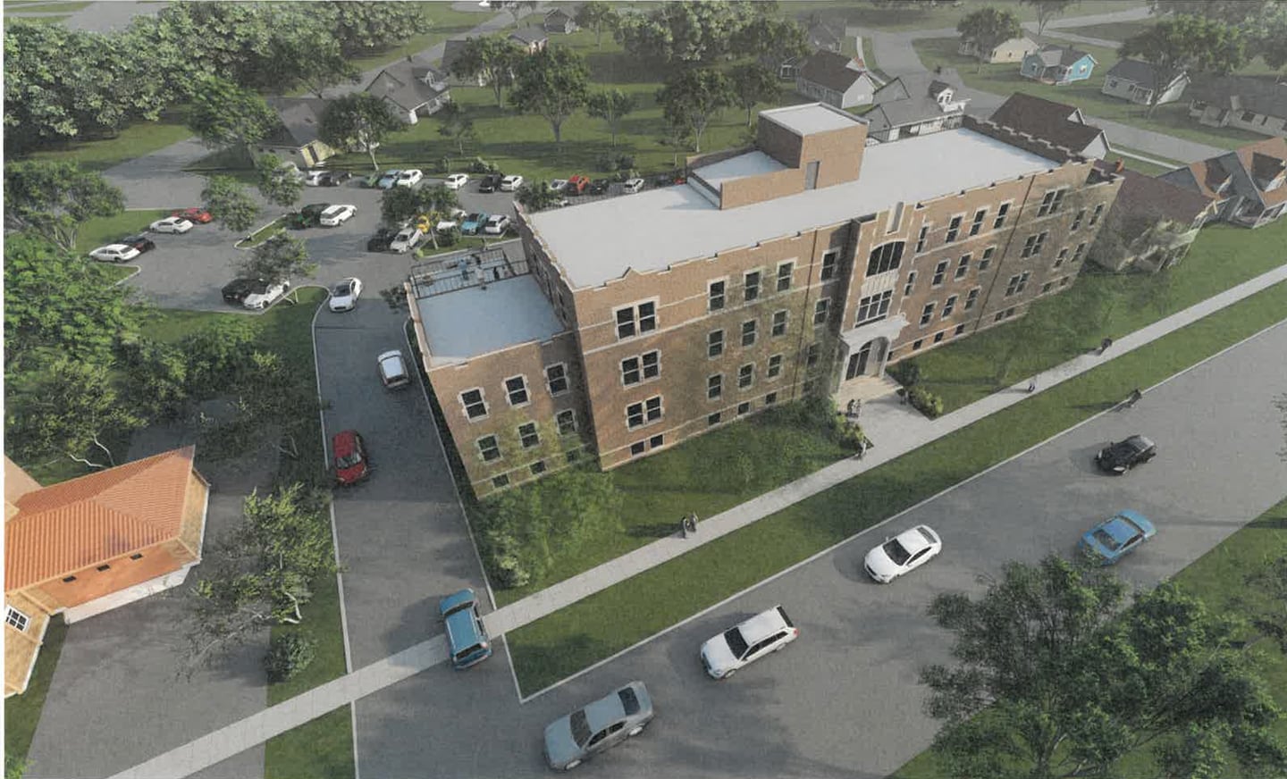 Concept plans of a proposed 32-unit apartment complex at 145 Fisk Ave. in DeKalb. A developer has petitioned the city to approve the build at the former St. Mary's Hospital.