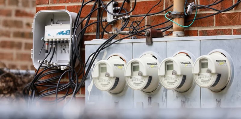 A set of electric meters in Chicago. Residential Commonwealth Edison customers will see an average $10.60 increase in monthly bills this summer. Ameren customers can expect an even larger increase.