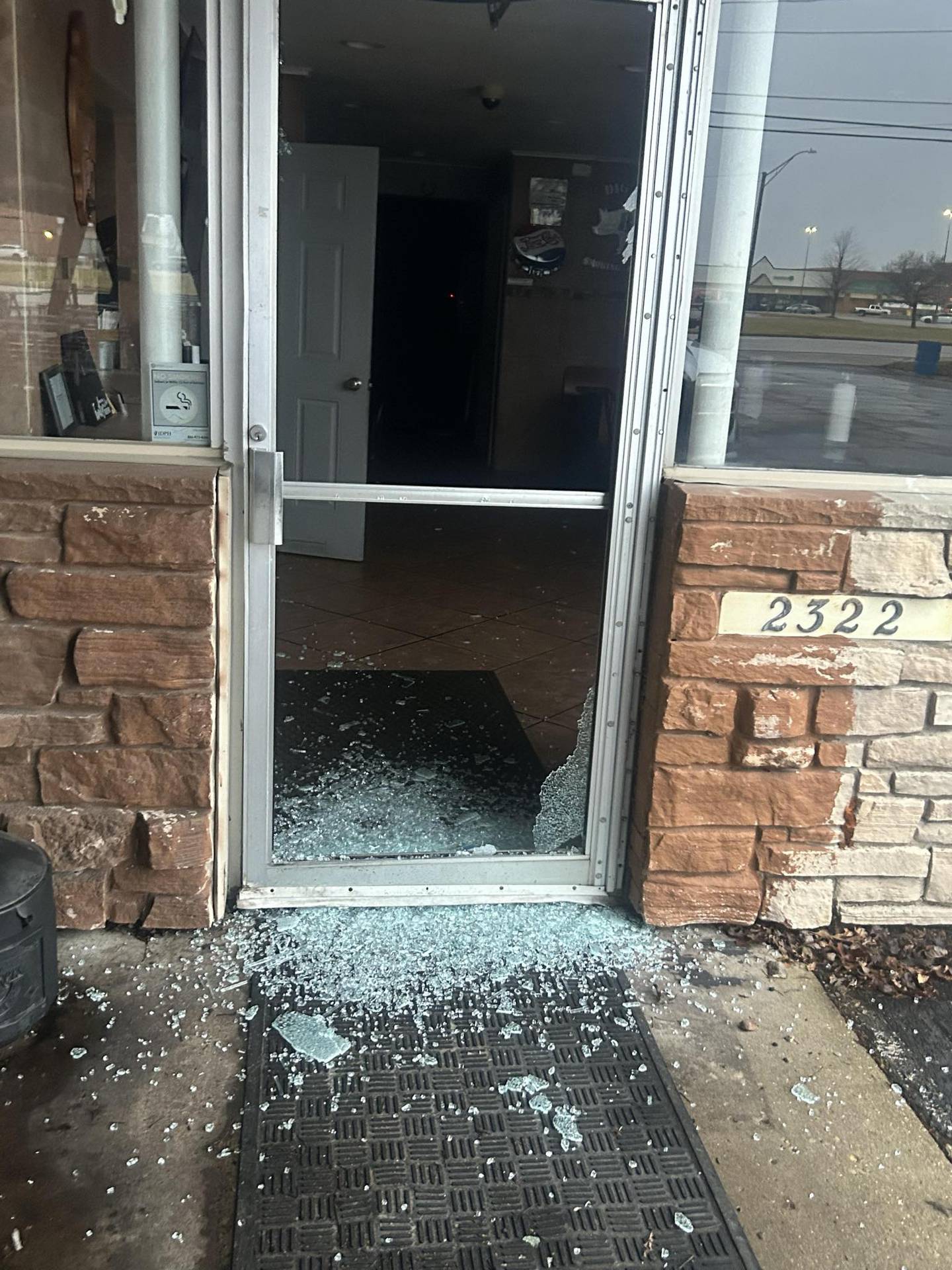 The front door of Dig Doug’s BBQ was shattered during a burglary on Dec. 29. The restaurant has since reopened.