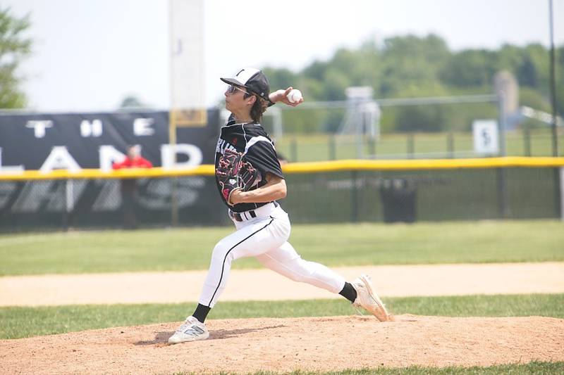 Kaneland's Justin Weissmann  delivers a pitch against Benet at the Class 3A Kaneland Regional Final on Saturday, May 31, 2025 in Maple Park.