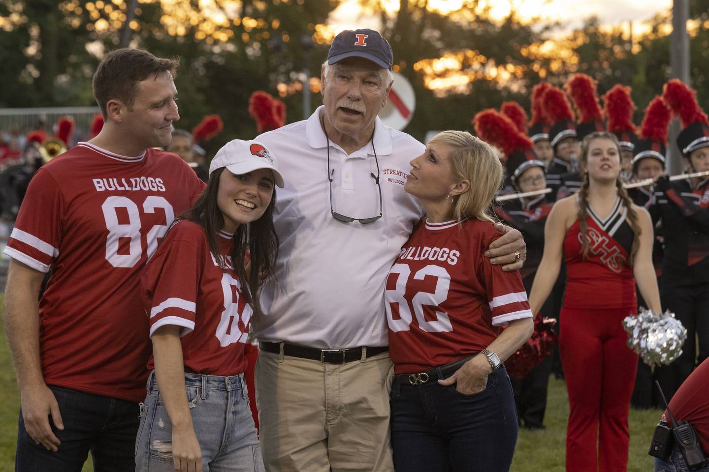 Doug Dieken stands with family members Friday, Sept. 2, 2022, in Streator during the ceremony naming the high school field where his football career began Doug Dieken Stadium.