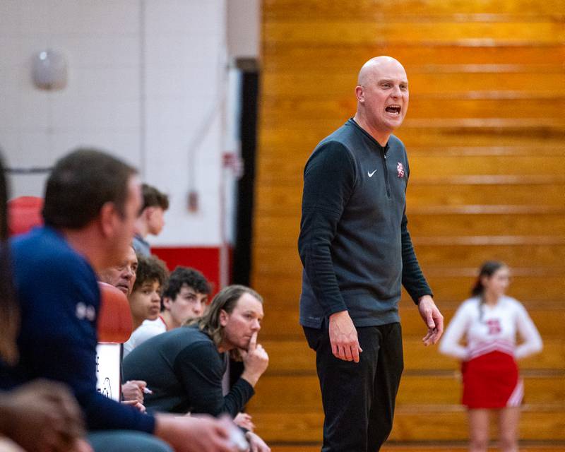 Streator's Head Coach Beau Doty calls play from sideline on Wednesday, Feb. 18, 2026 at Streator High School in Streator.