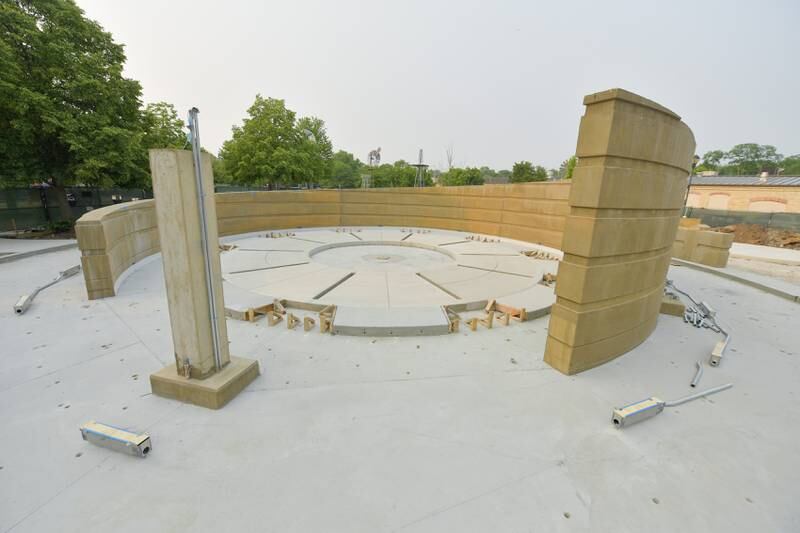 Progress continues on Batavia’s new Flag Day Monument on Wednesday, June 14, 2023.