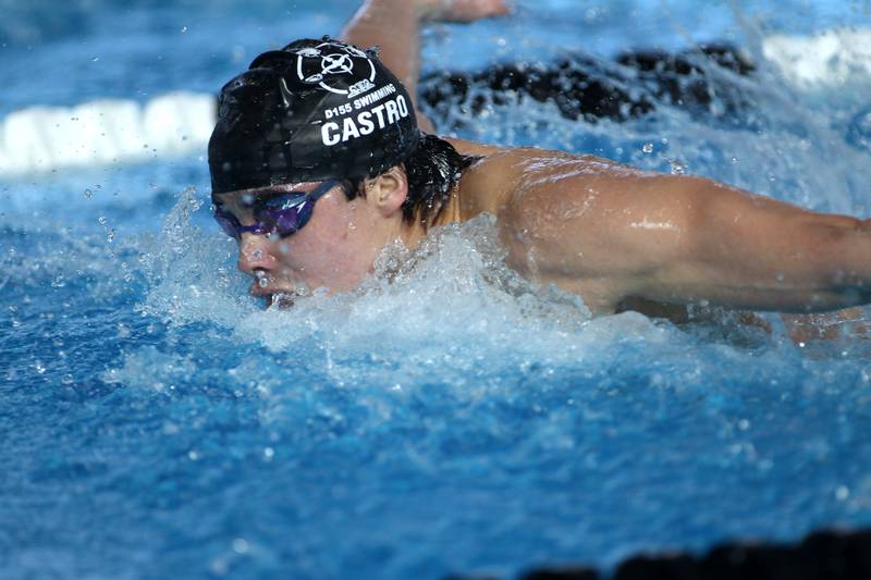 Cary-Grove co-op's Ben Castro competes in the championship heat of the 100-yard butterfly during the IHSA Boys Swimming and Diving Championships at FMC Natatorium in Westmont on Saturday, Feb. 26. 2022.