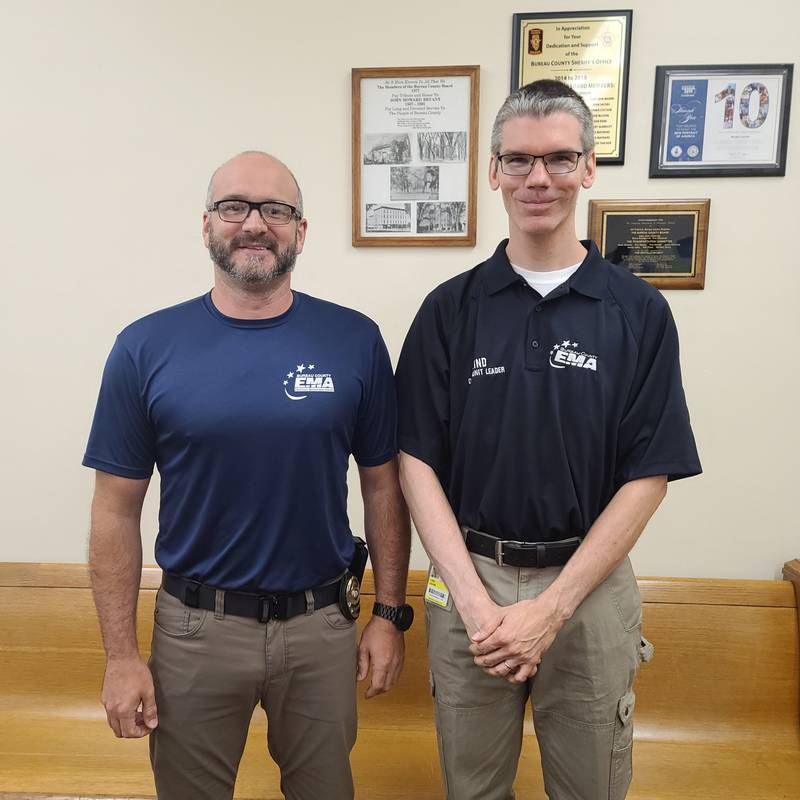 Bureau County EMA will have a new director beginning Aug. 1. Adam Lind, right, has been hired by the County Board to replace outgoing director Keenan Campbell.