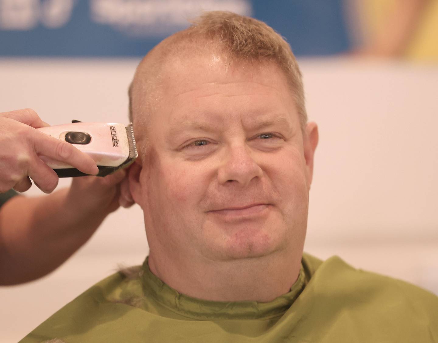 Mike Porter, vice president of Eureka Saving Bank, has his head shaved during the 19th annual Illinois Valley Emergency Services Annual St. Baldrick's Event on Sunday, March 22, 2026 at Senica's Oak Ridge in La Salle. Porter has been shaving his head for St. Baldricks for 15 years.