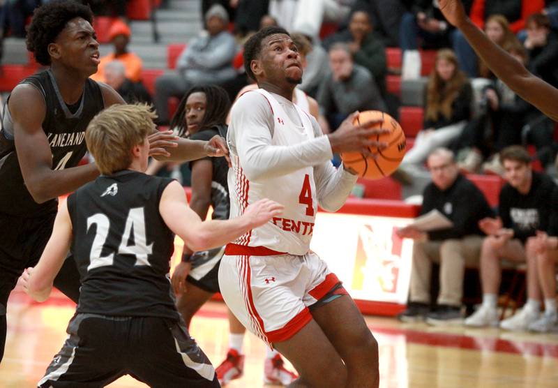 Naperville Central's Evan Moss finds an opening during a game against Kaneland on Tuesday, Jan. 14, 2025 in Naperville.