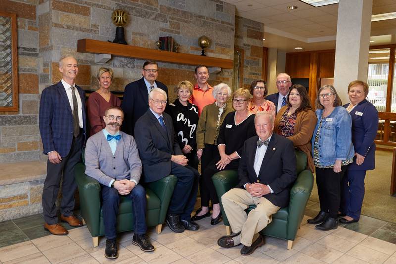The Starved Rock Country Community Foundation board includes, from (left) CEO Fran Brolley, Shelly Carey, Robb Hasty (seated), Tom Heitmann, board chair Reed Wilson (seated), founder and secretary Pamela Beckett, Pierre Alexander, Norma Cotner, Martha Small (seated), Deborah Anderson, Michael Stutzke (seated), Bill Hunt, Tara Bedei, Director of Operations Janice Corrigan and Community Outreach and Donor Engagement Manager Sally Van Cura. Vice Chair/Treasurer Tracy Bedeker and board member Sue Schmitt were unavailable for the photo.