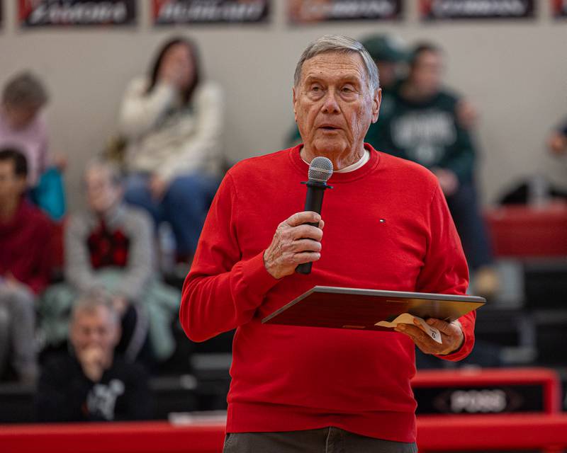 Gary Carruthers inducts Jimmy Thompson into the 2026 Hall High School Hall of Fame on Saturday, January 31, 2026 at Hall High School in Spring Valley.