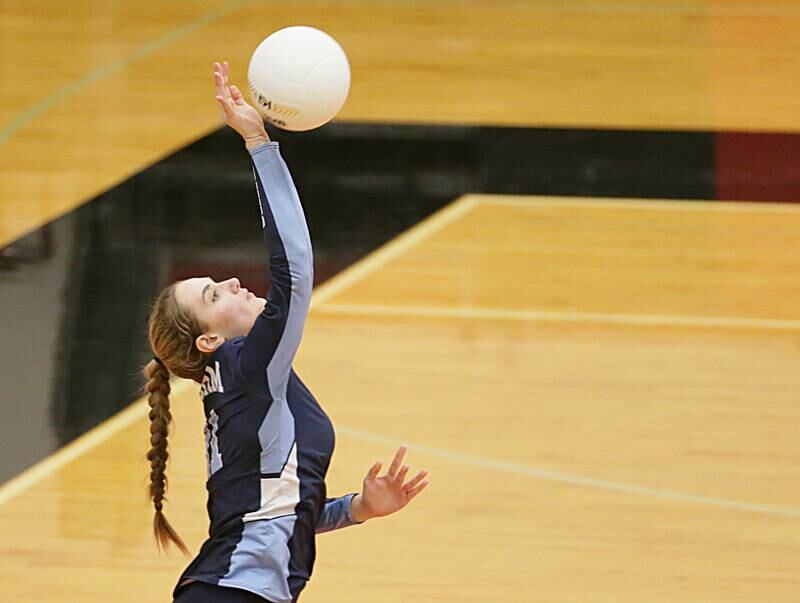 Bureau Valley's Addison Wessel serves the ball against Hall in the Class 2A Regional game on Monday, Oct. 24, 2022 at Hall High School in Spring Valley.