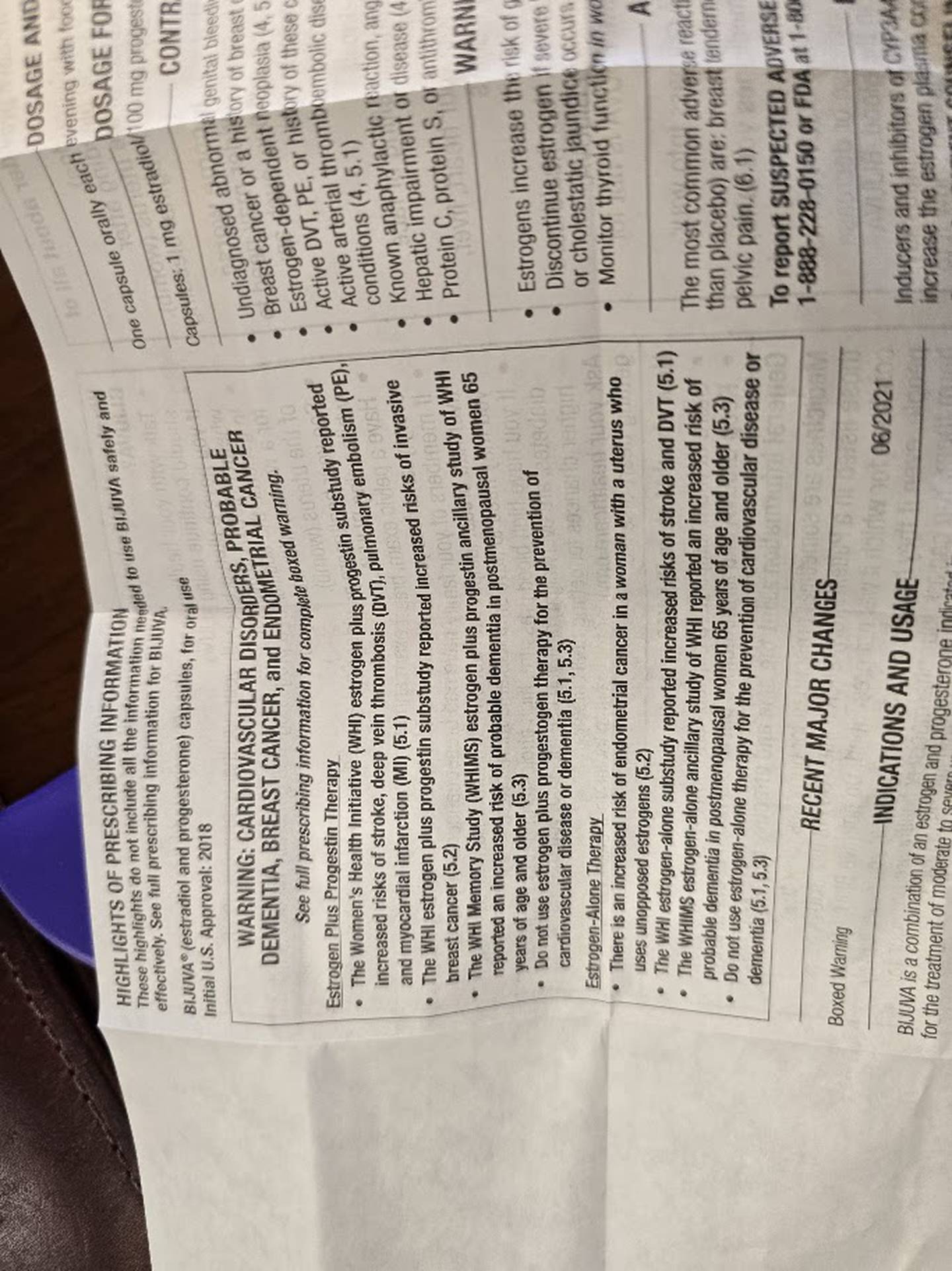 The prescribing information and black box warning for an expired box of Bijuva estradiol/progesterone hormone replacement therapy is seen on Wednesday, March 4, 2026, at Prime Healthcare’s Saint Joseph Medical Center.