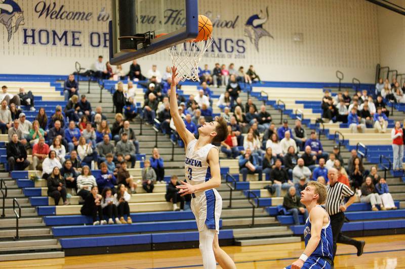 Geneva's Nathan Palmer puts the layup in against Wheaton North on Friday, Feb.13,2026 in Geneva.