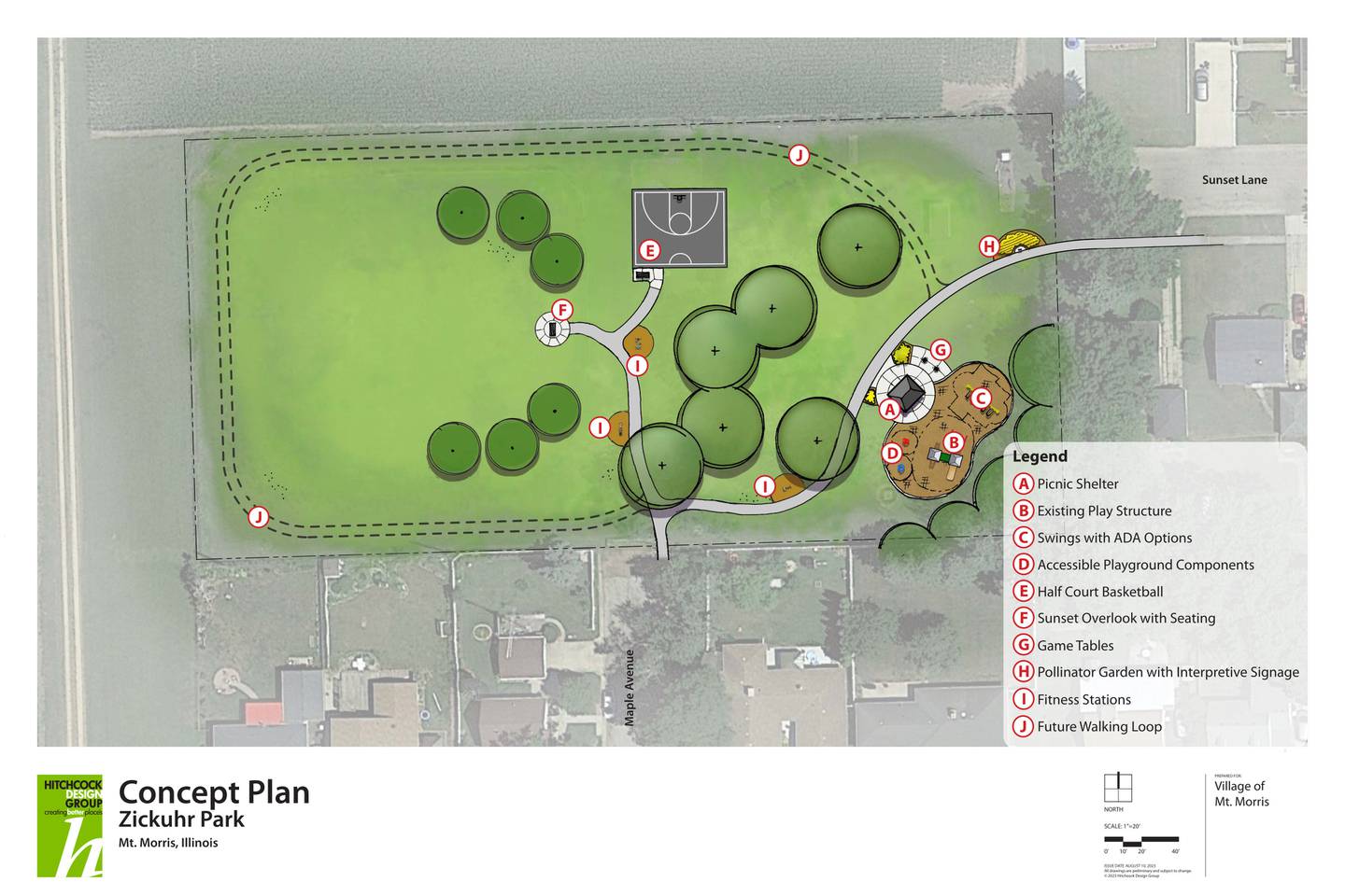 The concept plan for upgrades to Zickuhr Park in Mt. Morris, as prepared by Hitchcock Design Group. The village received a $152,600 Open Space Lands Acquisition and Development grant through the Illinois Department of Natural Resources, which has a 50-50 match.