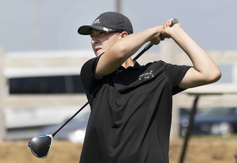 West Carroll’s Parker Whiting tees off on #1 Saturday, Aug. 24, 2024, at Deer Valley.