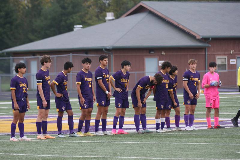Members of the Mendota soccer team are introduced before playing Winnebago on Wednesday, Oct. 4, 2023 at Mendota High School.