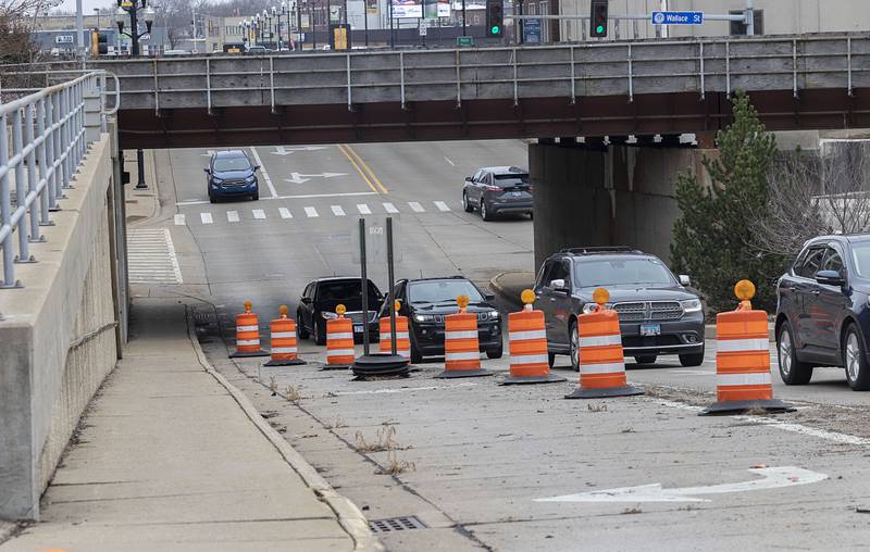 Barriers block the entrance to Second Street off of First Avenue in Sterling Friday, Jan. 9, 2026. Construction was expected to be complete by June of 2026.
