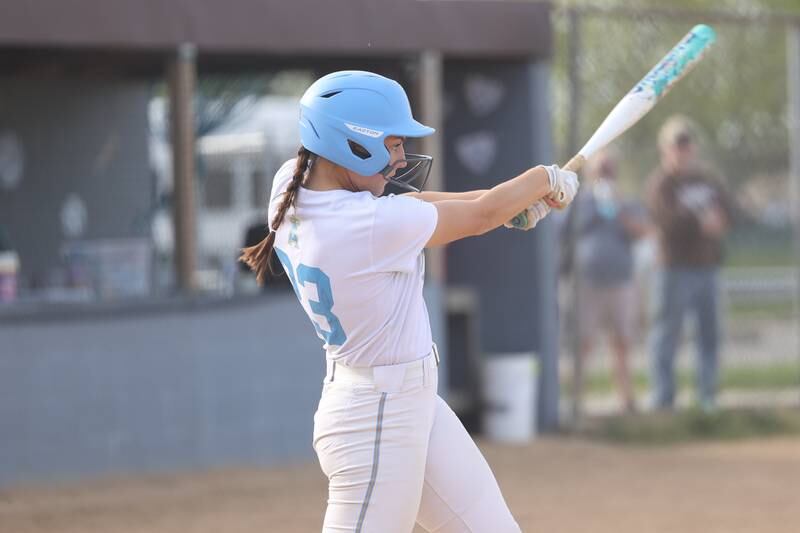 Joliet Catholic’s Addie Fanter connects against Nazareth on Wednesday, May 1, 2024 in Joliet.