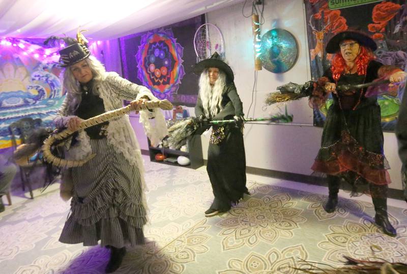The Village Witches perform on Wednesday, April 30. 2025 at Crafty Eclectic in La Salle. The witches performed five dances as a part of a world wide witches dance to honor the original Wolfshager Hexenbrut, a meaning "The Wolf Hunter's Coven," a group of women from Germany known for the choreographed with dance. The witches also dedicated their performance to their friend RJ who passed away recently.