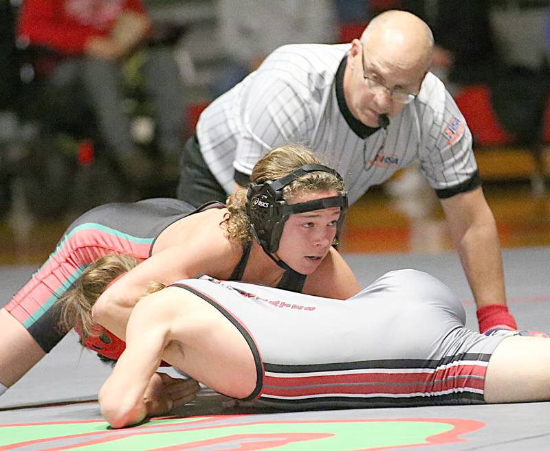 L-P's Griffin Hammers wrestles Ottawa's Keegan Duffy in the 126 weight match during a wrestling meet in Sellett Gymnasium on Wednesday Dec. 7, 2022 at L-P High School.