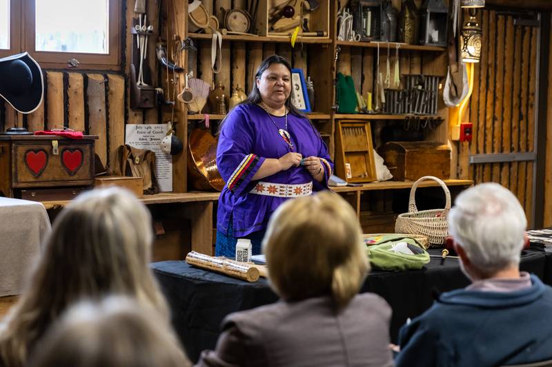Award-winning Ojibwa author Kim Sigafus explores the impact of the Declaration of Independence on Native people during the We, the Native People presentation at the Isle a la Cache Museum in Romeoville on March 14, 2026.