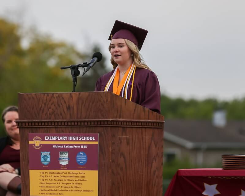Ava Lynn Gustafson speaks during the Westmont High School graduation ceremony. May 24, 2022