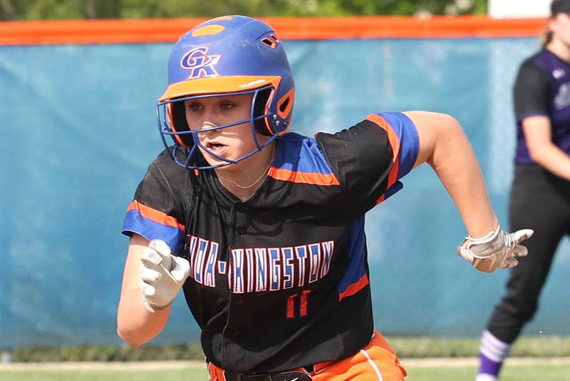 Genoa-Kingston's Emily Trzynka runs to third during their Class 2A Regional quarter final game against Rockford Lutheran Monday, May 15, 2023, at Genoa-Kingston High School.