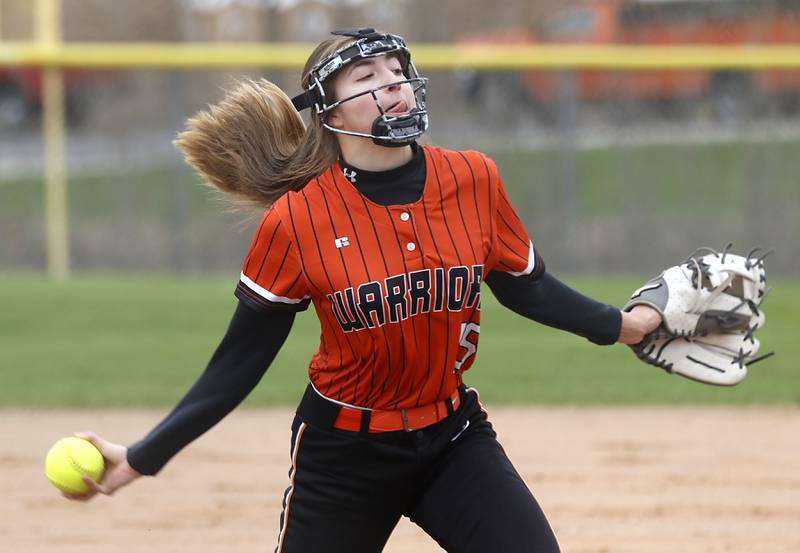 McHenry’s Channing Keppy throws a pitch during a Fox Valley Conference Softball game Monday, May 2, 2022, between Cary-Grove and McHenry at Cary-Grove High School.