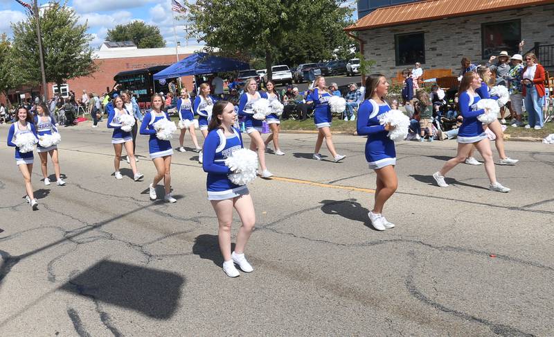Princeton High School cheerleaders perform during the 54th annual Homestead Festival parade on Saturday, Sept. 6, 2025 in Princeton.