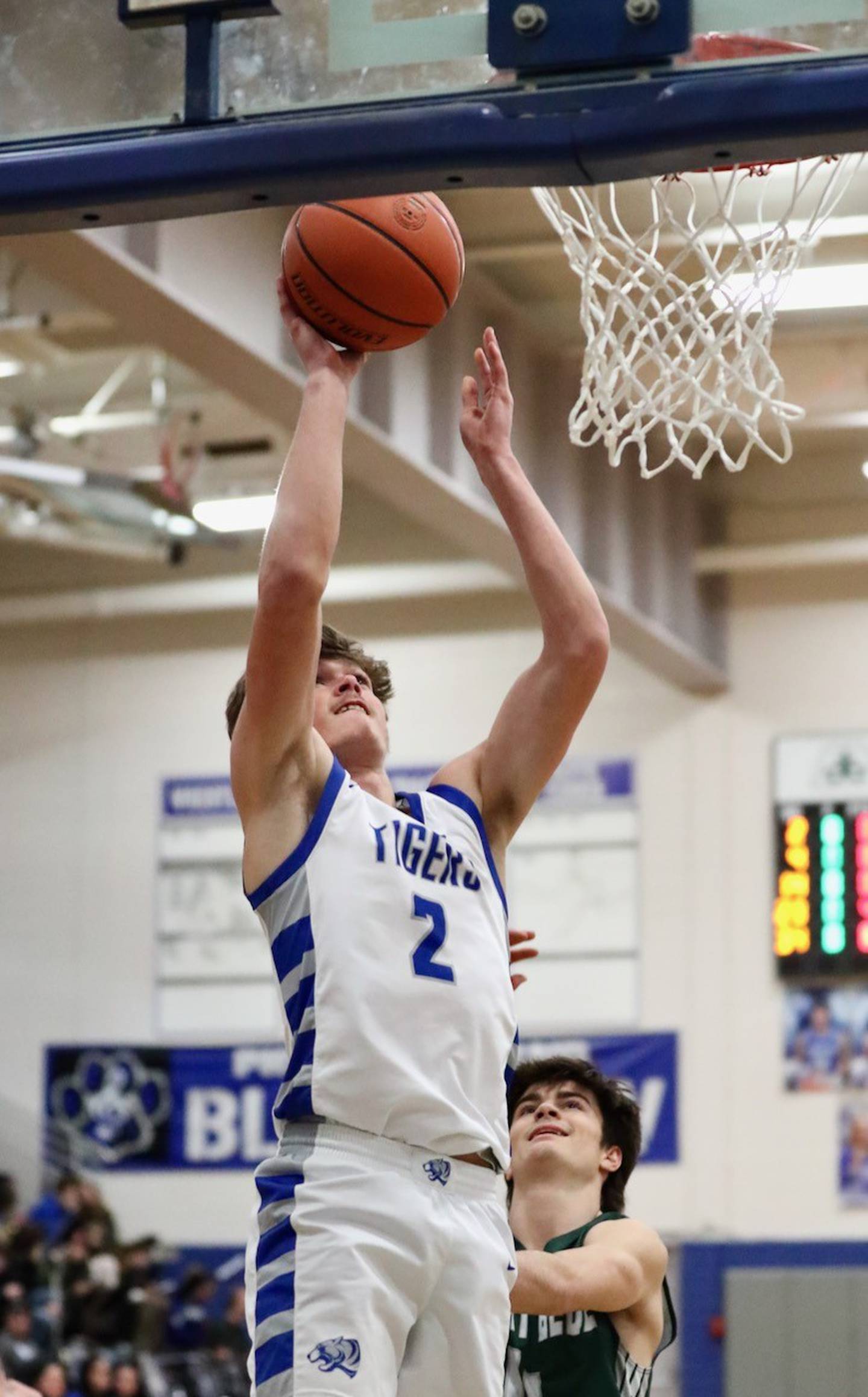 Princeton's Teegan Davis soars for a basket against St. Bede Friday night at Prouty Gym.