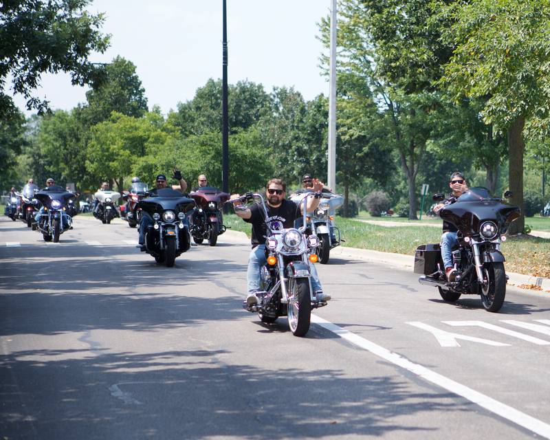 Bikers ride in the 9th Annual Ride for John for my child's life matters on Saturday Aug.2, 2025 in Carol Stream.