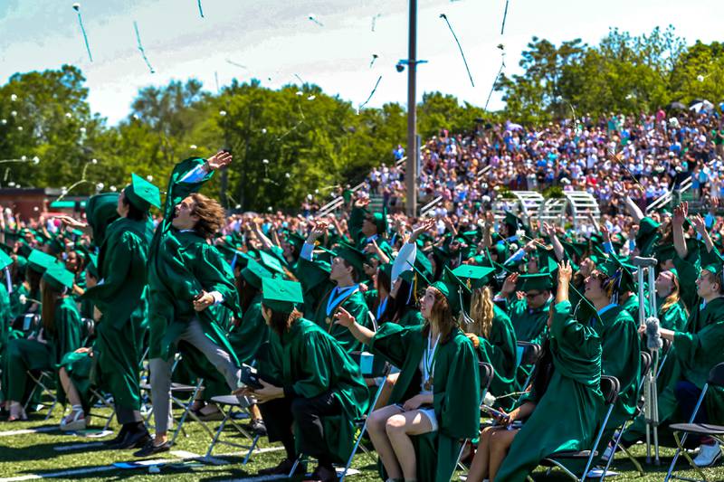 Graduates celebrate Sunday, May 21, 2023, at the end of the York High School Graduation Ceremony.