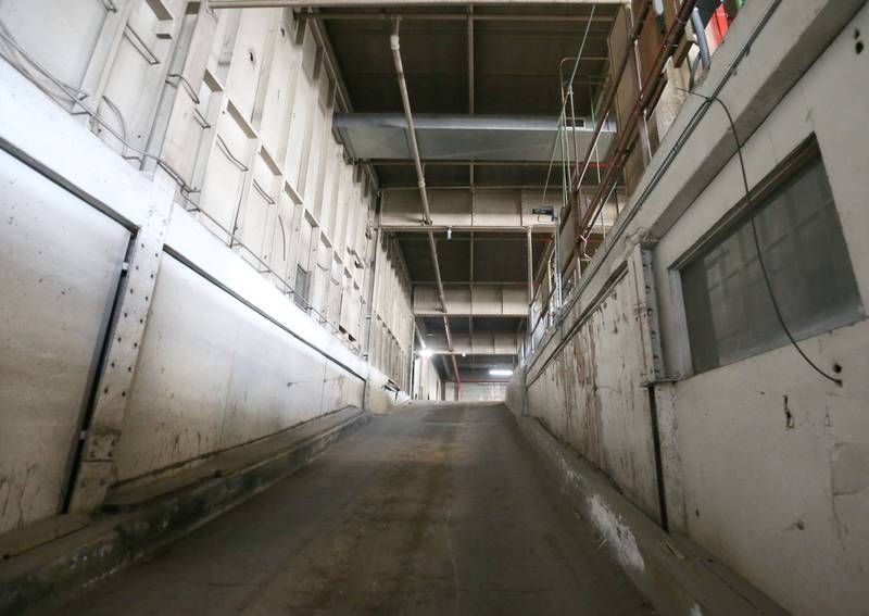 A view of the ramp that leads to the second story of the former La Salle Public Works building on 2nd Street and Wright Street on Thursday, April 18, 2024 in La Salle. The 18,000 square foot building and parking lot has been listed for sale. The brick two-story building was the site where the city housed their vehicles and other storage items. The building was appraised at $256,500.