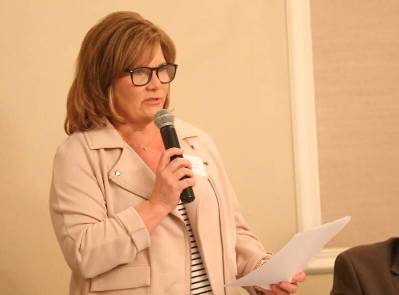 Spring Valley mayor Melanie Thompson speaks during the Illinois Valley Chamber of Commerce State of the Cities luncheon on Wednesday, March 27, 2024 at Grand Bear Resort at Starved Rock in Utica.