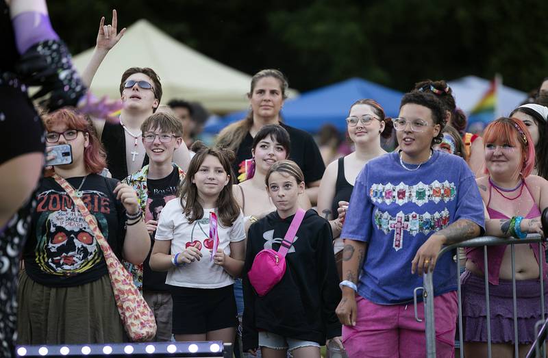Drag show fans watch the performance Saturday, June 14, 2025, at Sauk Valley Pride Fest in Dixon.