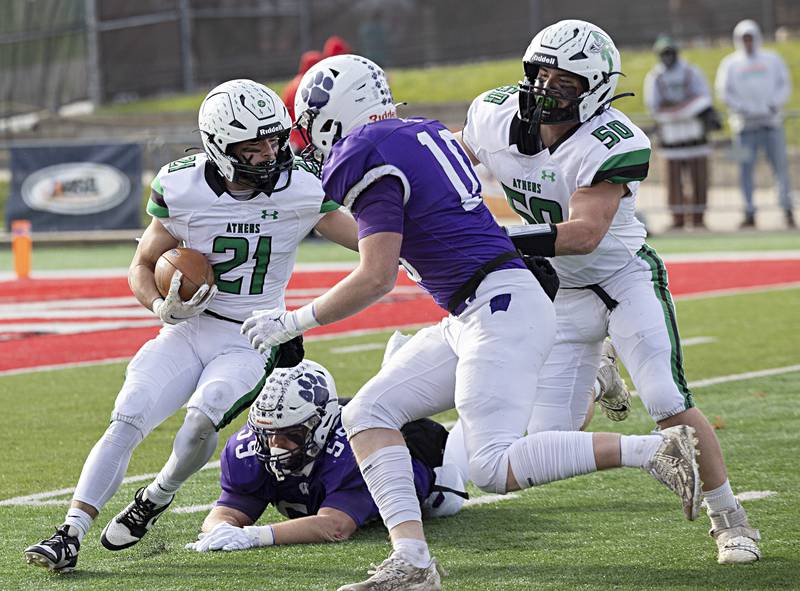 Athens’ Camren Bigard runs the ball against Wilmington Friday, Nov. 24, 2023 in the 2A state football championship game at Hancock Stadium in Normal.