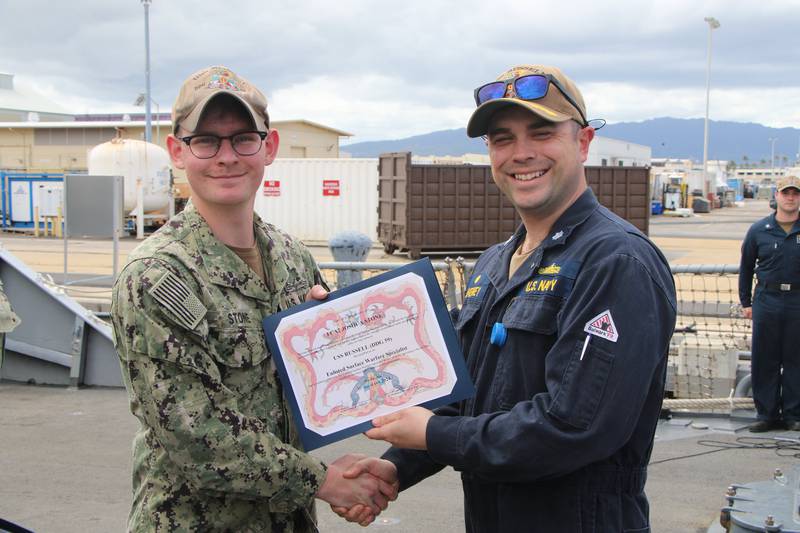 Petty Officer 2nd Class Joshua Stone, a native of Mundelein, was recently recognized for their work while serving the U.S. Navy assigned to USS Russell.