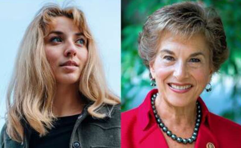 Internet personality and former journalist Kat Abughazaleh, left, is running against longtime U.S. Rep. Jan Schakowsky of Evanston in the 2026 Democratic primary.