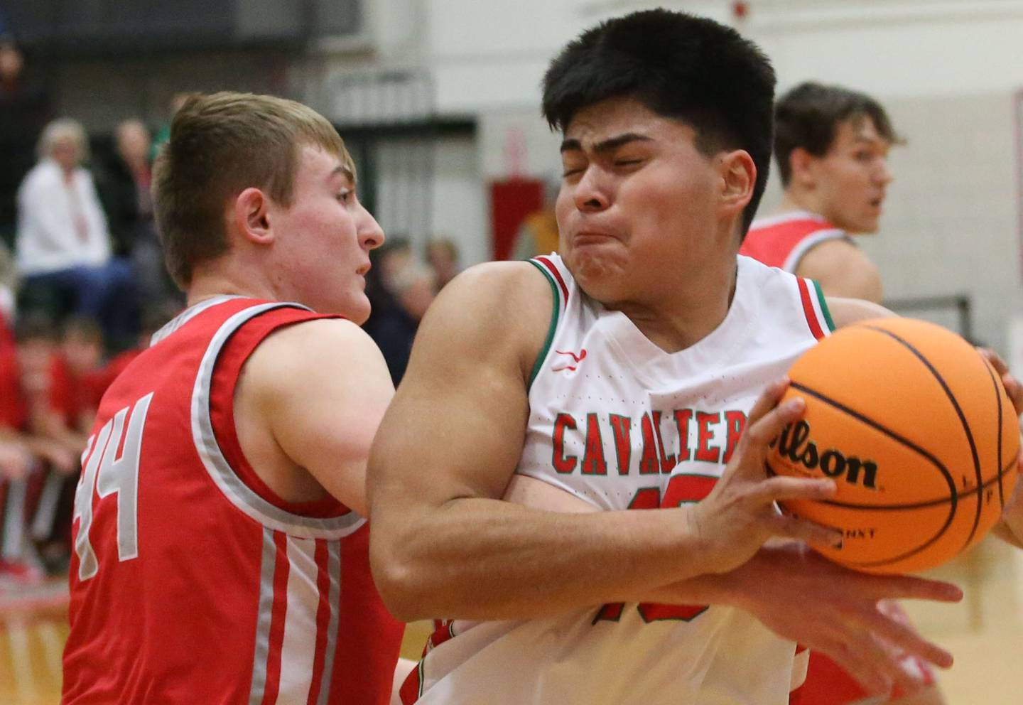L-P's Andy Medina cuts in the lane as he is fouled by Streator's Nolan Lukach on Tuesday, Jan. 14, 2025 in Sellett Gymnasium at L-P High School.