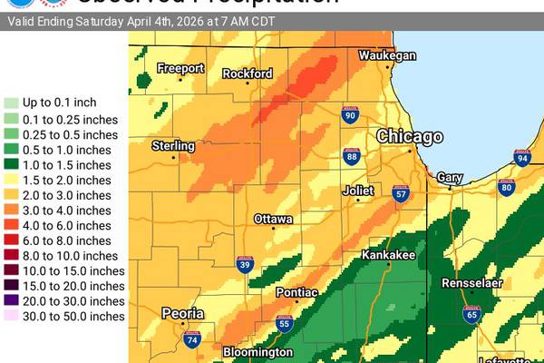 How much rain did areas of northern Illinois get?