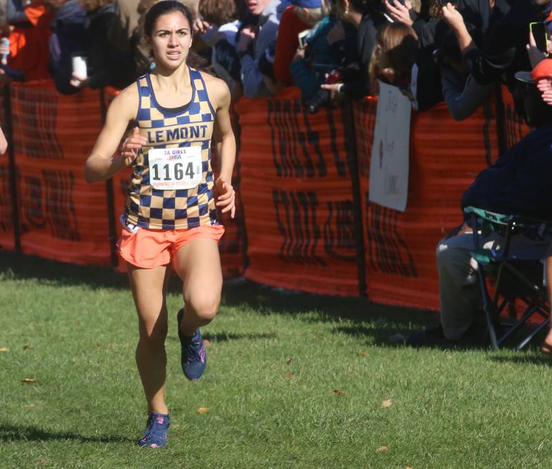 Lemont's Niki Tselios competes in the Class 2A State Cross Country race on Saturday, Nov. 4, 2023 at Detweiller Park in Peoria.