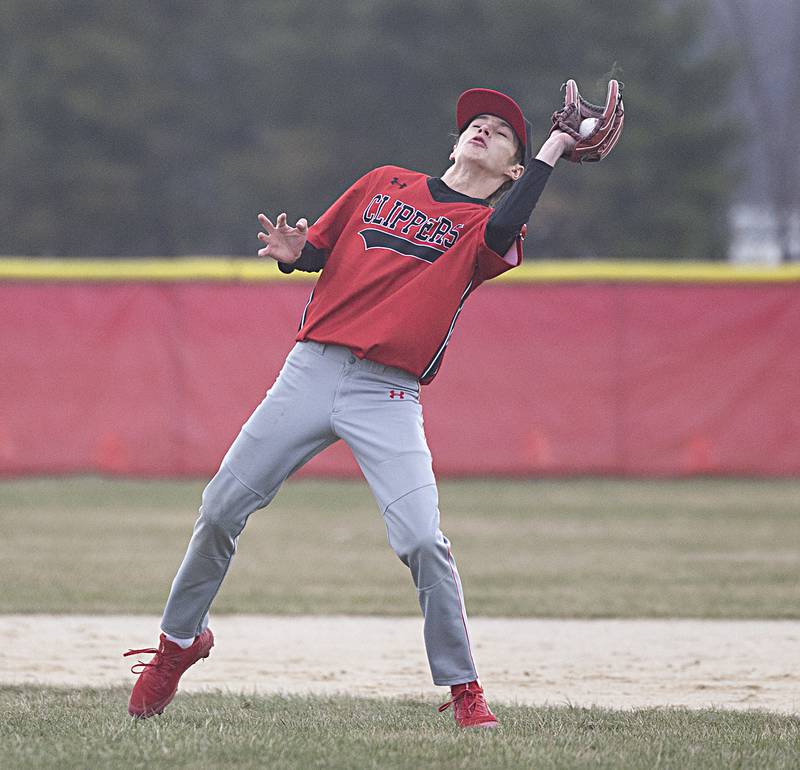 Amboy’s Chase Montavon snags a pop-fly against Oregon Thursday, March 21, 2024 in Oregon.