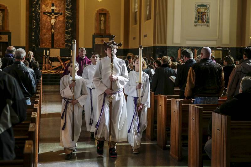 An Ash Wednesday Mass at Cathedral of St. Raymond Nonnatus in Joliet on Wednesday.