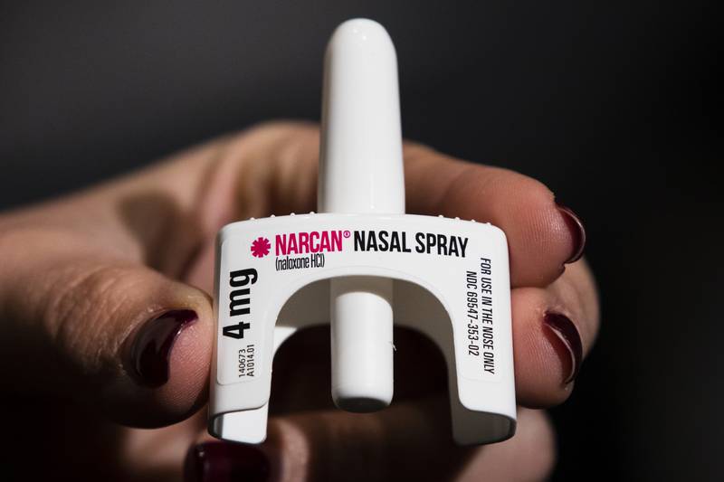 FILE - The overdose-reversal drug Narcan is displayed during training for employees of the Public Health Management Corporation (PHMC), Dec. 4, 2018, in Philadelphia.  The U.S. Food and Drug Administration has approved selling overdose antidote naloxone over-the-counter, Wednesday, March 29, 2023, marking the first time a opioid treatment drug will be available without a prescription.   (AP Photo/Matt Rourke, File)