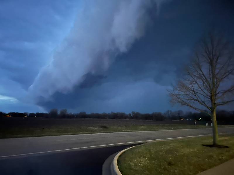 A wall cloud seen in Somonauk around 7:30 p.m. Friday, March 31, 2023.
