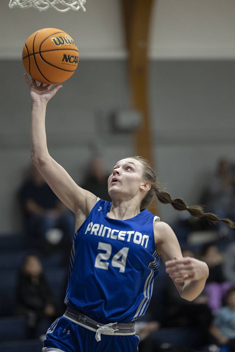 Princeton’s Keighley Davis puts in a bucket against Newman Thursday, Jan. 15, 2026.