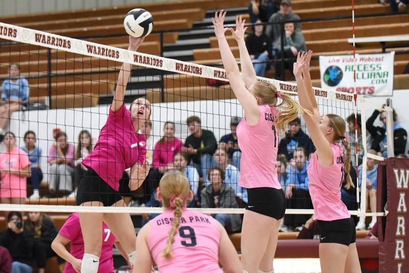 Watseka's Thayren Rigsby, left, looks to find a hole in the Cissna Park defense during a game at Watseka Tuesday, Oct. 21, 2025.