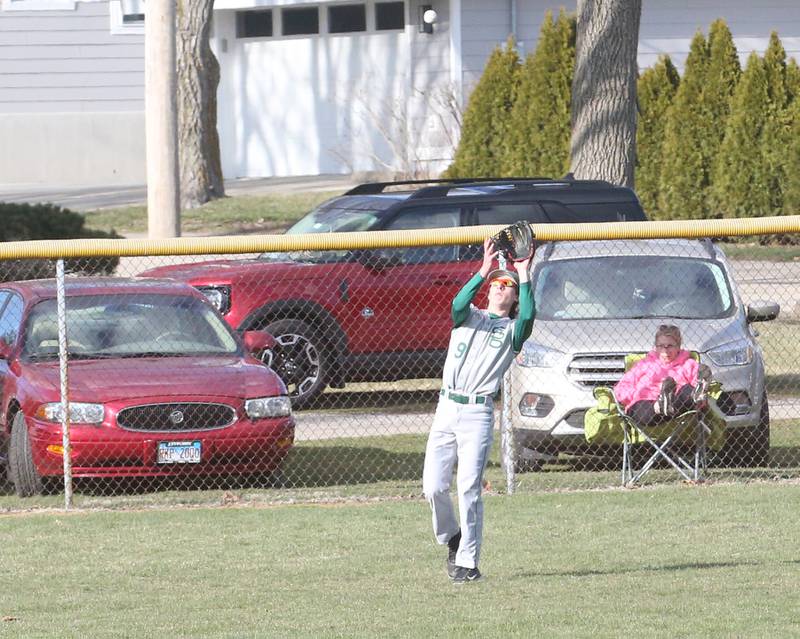 St. Bede's Ryan Slingsby makes a catch in center field on Monday, March 27, 2023 at Kirby Park in Spring Valley.