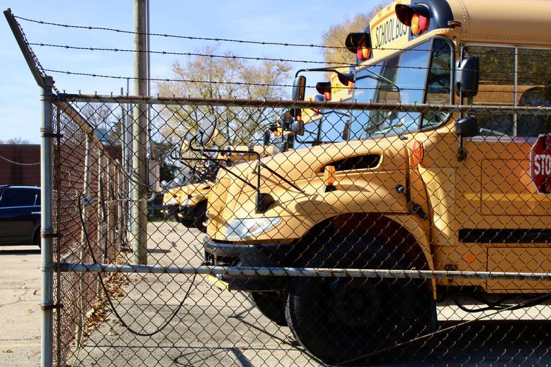School bus parking lot adjacent to the former Amboy Junior High School in Amboy on Friday, Oct. 28, 2022. An electric bus charging station will be installed at the lot for the two electric buses Amboy Community Unit District will get via a $790,000 federal grant.