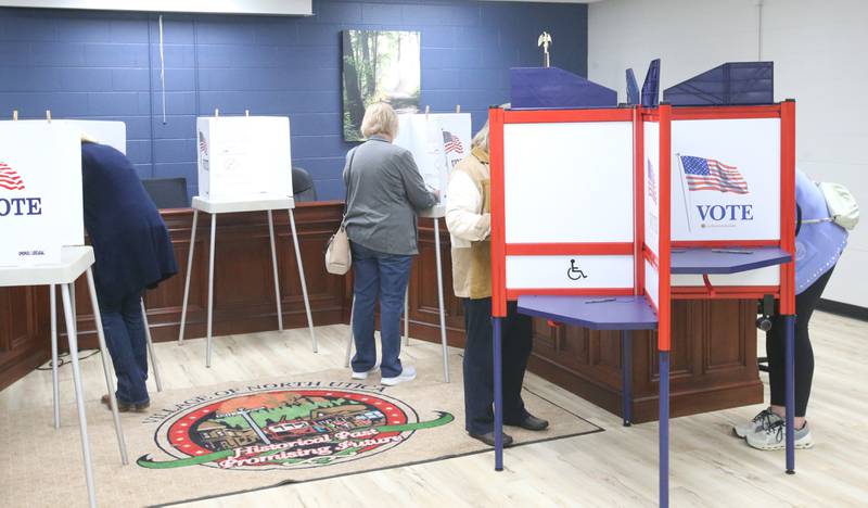 Voters cast their ballots on Tuesday, Nov. 5, 2024 at the Utica Village Hall.