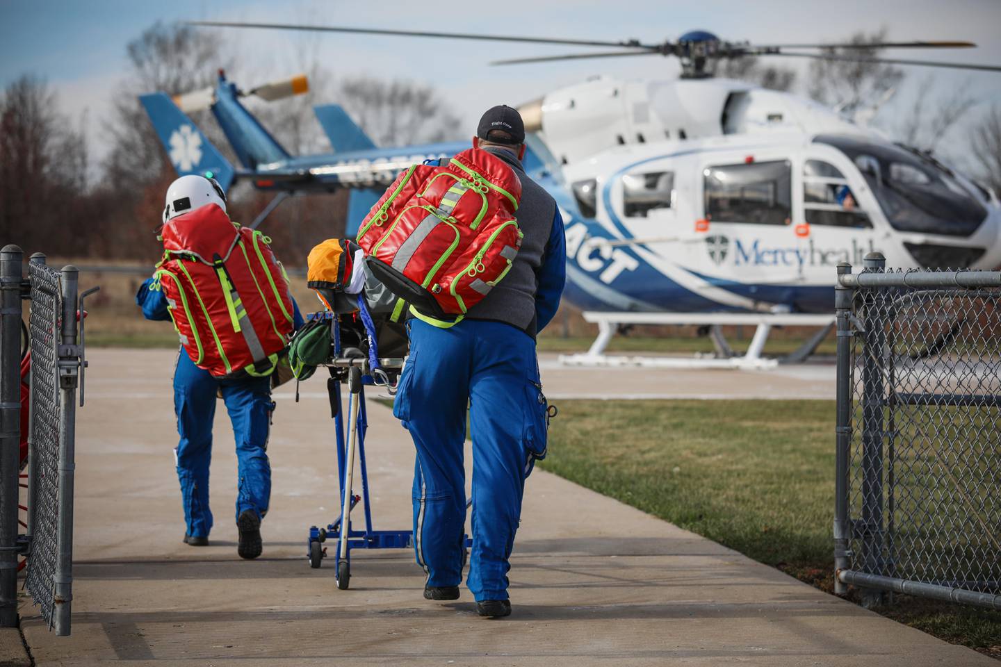 A man was airlifted after suffering a chest wound Monday in Woodstock.